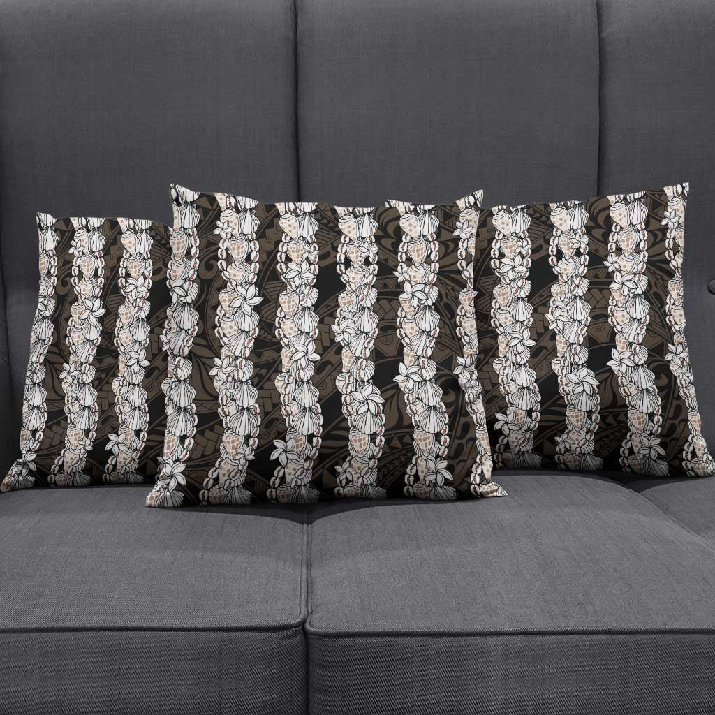 Black and Beige Hawaii Shell Lei Pillow Cover Hawaiian Sunrise Shell Hebrew Cone Plumeria - Polynesian Pride