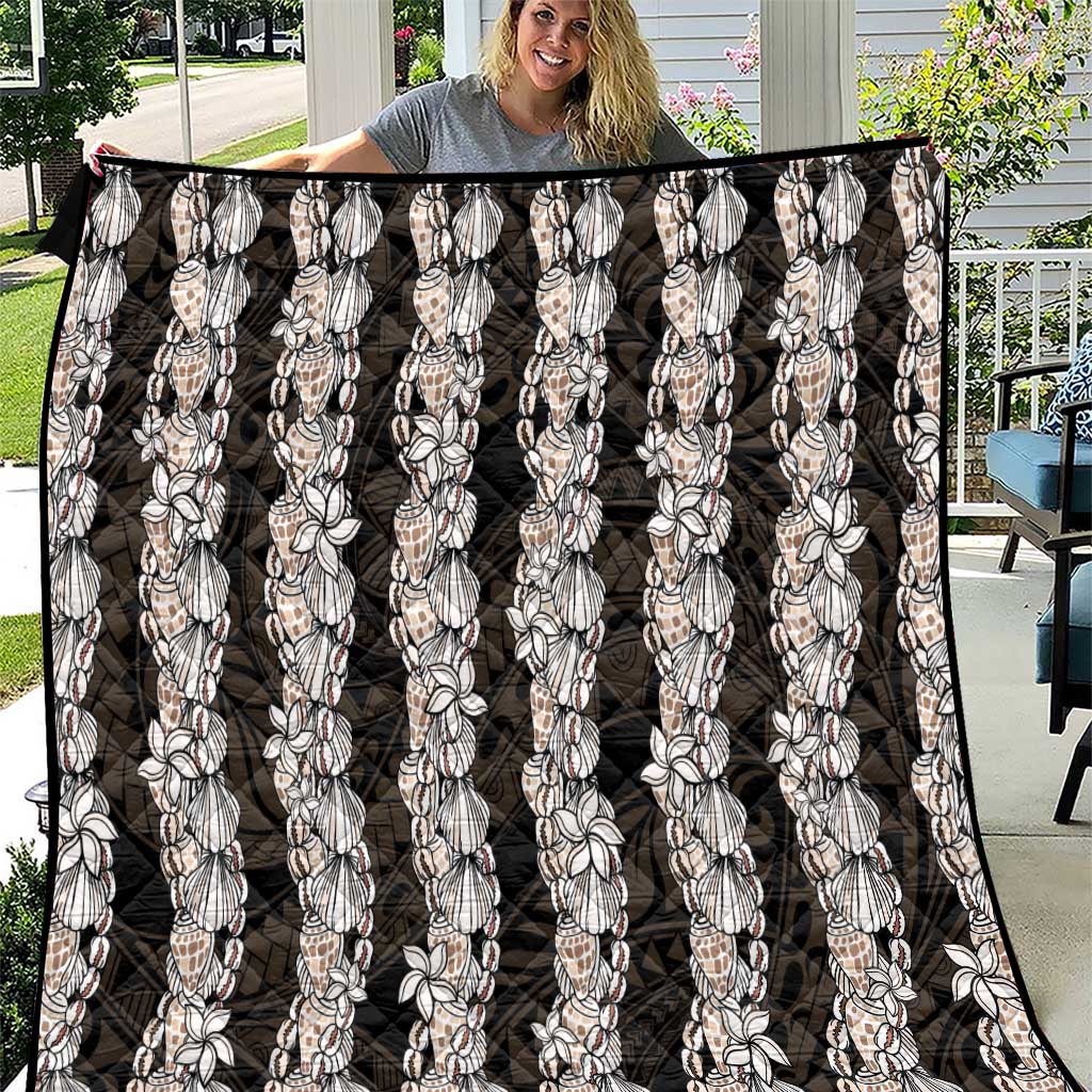 Black and Beige Hawaii Shell Lei Quilt Hawaiian Sunrise Shell Hebrew Cone Plumeria - Polynesian Pride