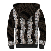 Black and Beige Hawaii Shell Lei Sherpa Hoodie Hawaiian Sunrise Shell Hebrew Cone Plumeria - Polynesian Pride