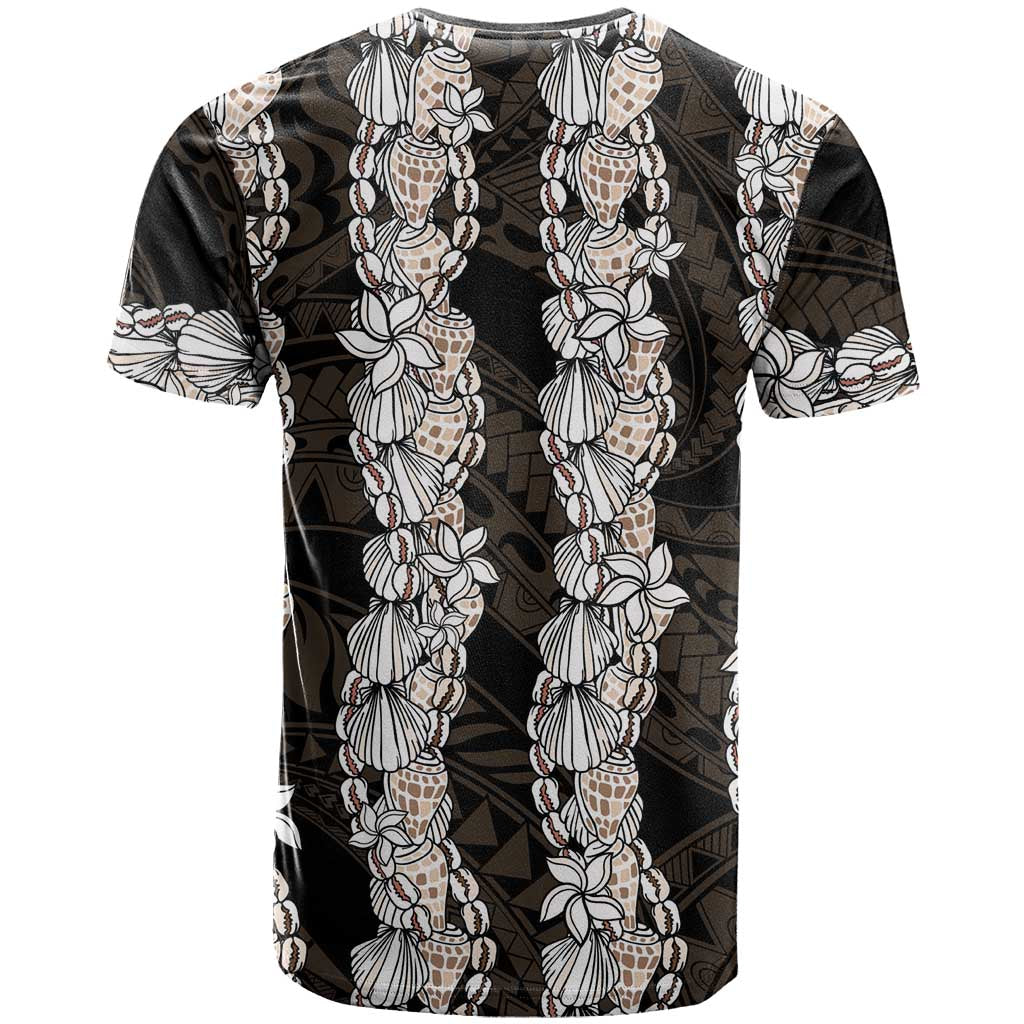 Black and Beige Hawaii Shell Lei T Shirt Hawaiian Sunrise Shell Hebrew Cone Plumeria - Polynesian Pride