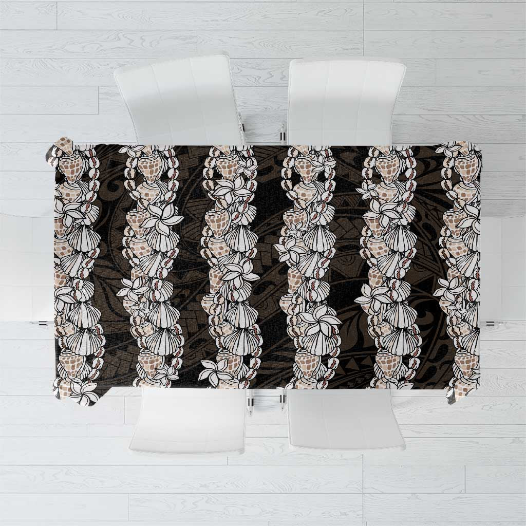 Black and Beige Hawaii Shell Lei Tablecloth Hawaiian Sunrise Shell Hebrew Cone Plumeria - Polynesian Pride