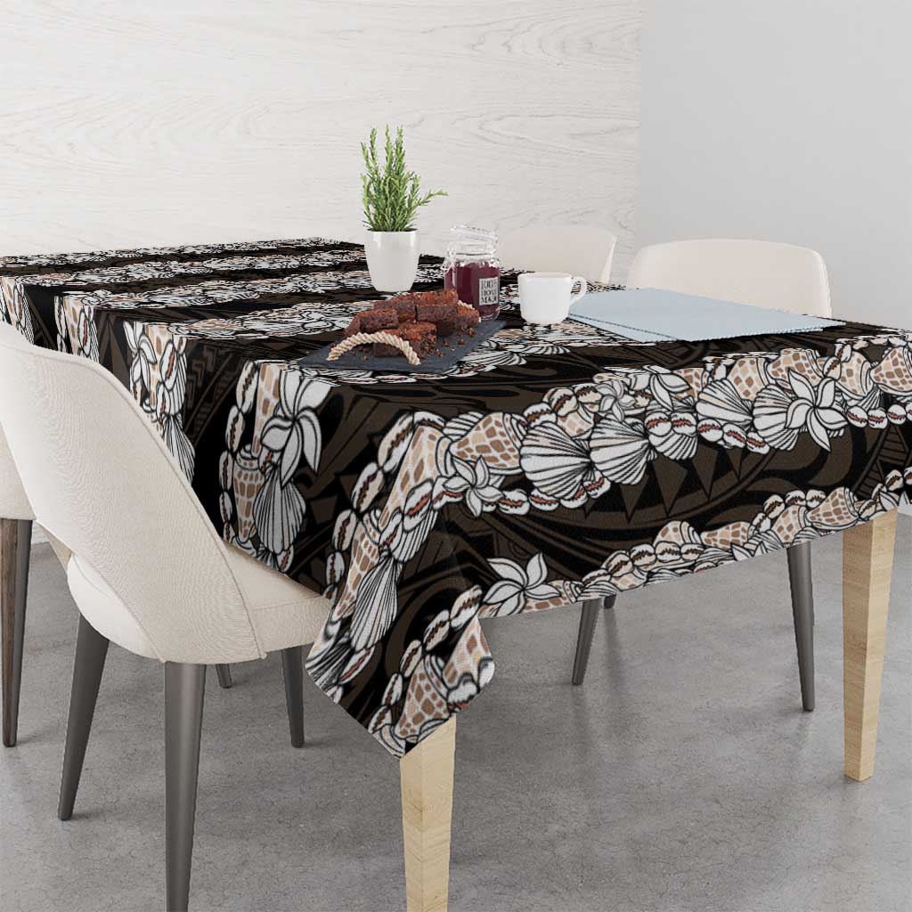 Black and Beige Hawaii Shell Lei Tablecloth Hawaiian Sunrise Shell Hebrew Cone Plumeria - Polynesian Pride