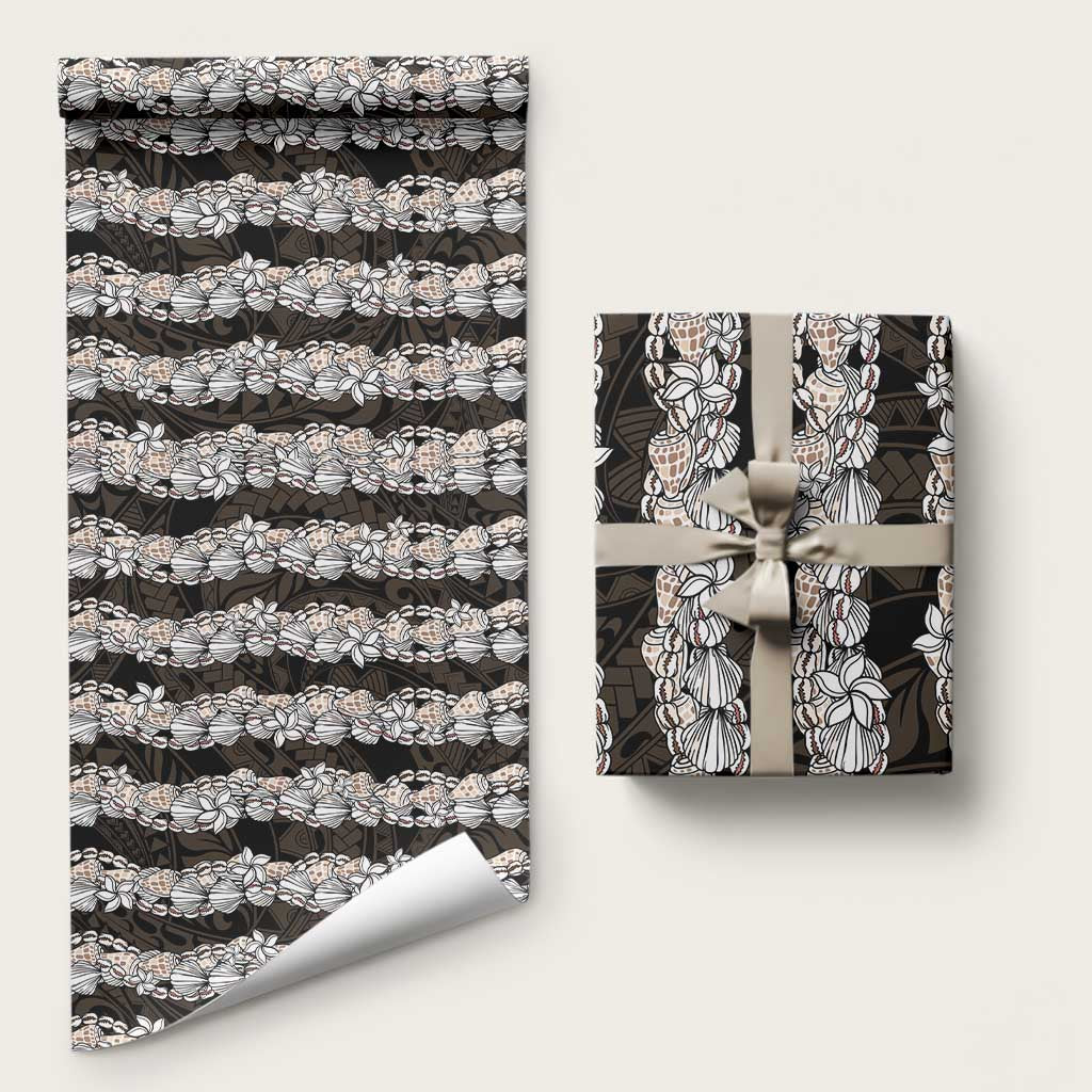 Black and Beige Hawaii Shell Lei Wrapping Paper Hawaiian Sunrise Shell Hebrew Cone Plumeria - Polynesian Pride