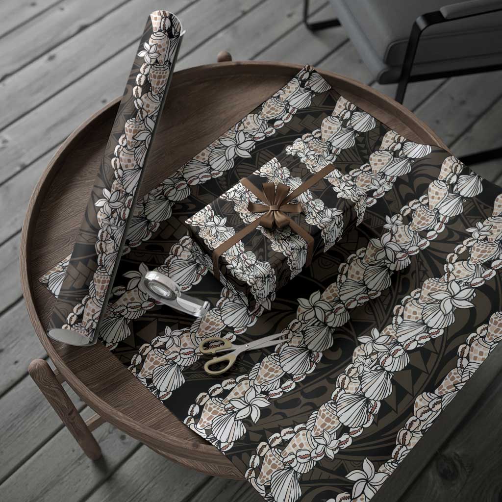 Black and Beige Hawaii Shell Lei Wrapping Paper Hawaiian Sunrise Shell Hebrew Cone Plumeria - Polynesian Pride