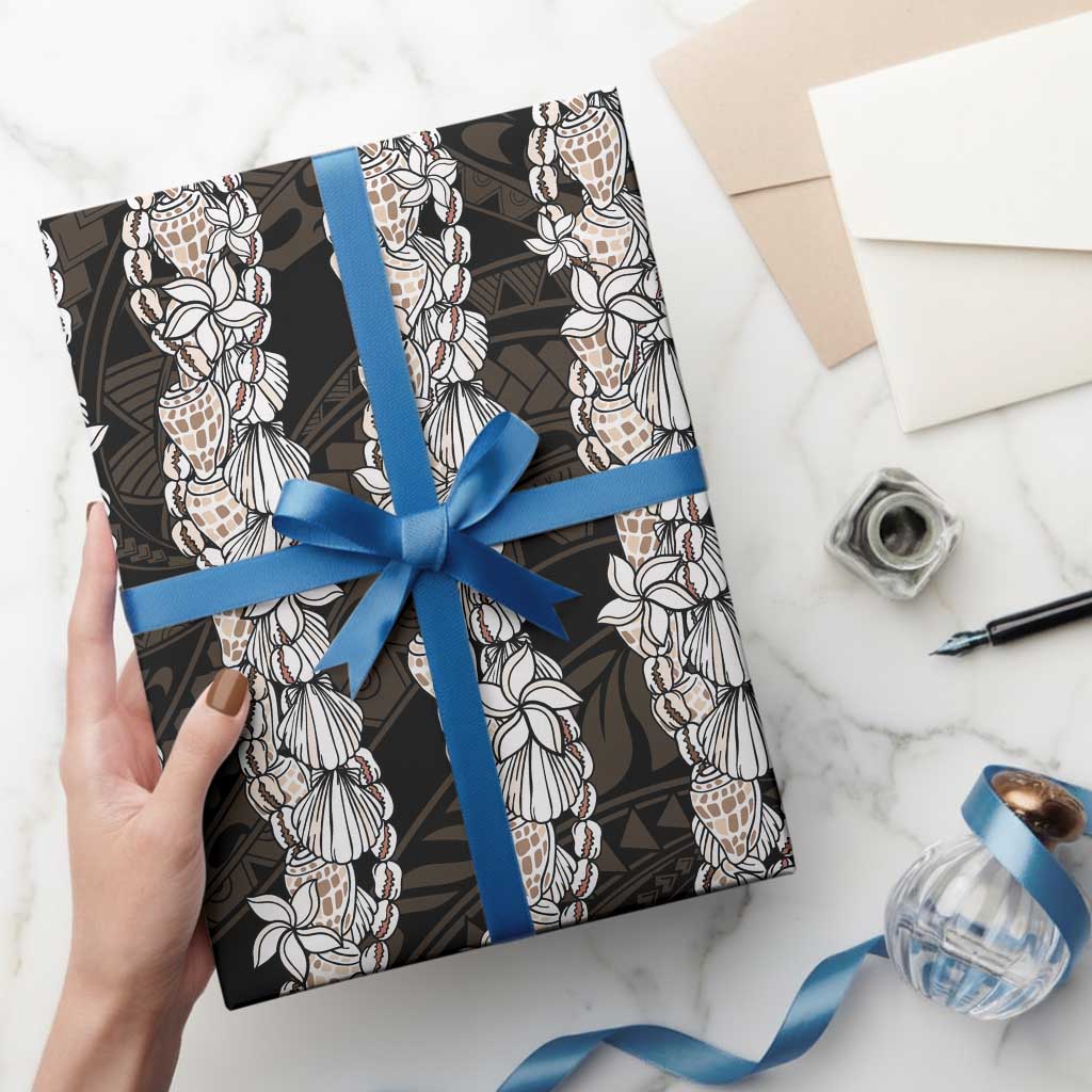 Black and Beige Hawaii Shell Lei Wrapping Paper Hawaiian Sunrise Shell Hebrew Cone Plumeria - Polynesian Pride