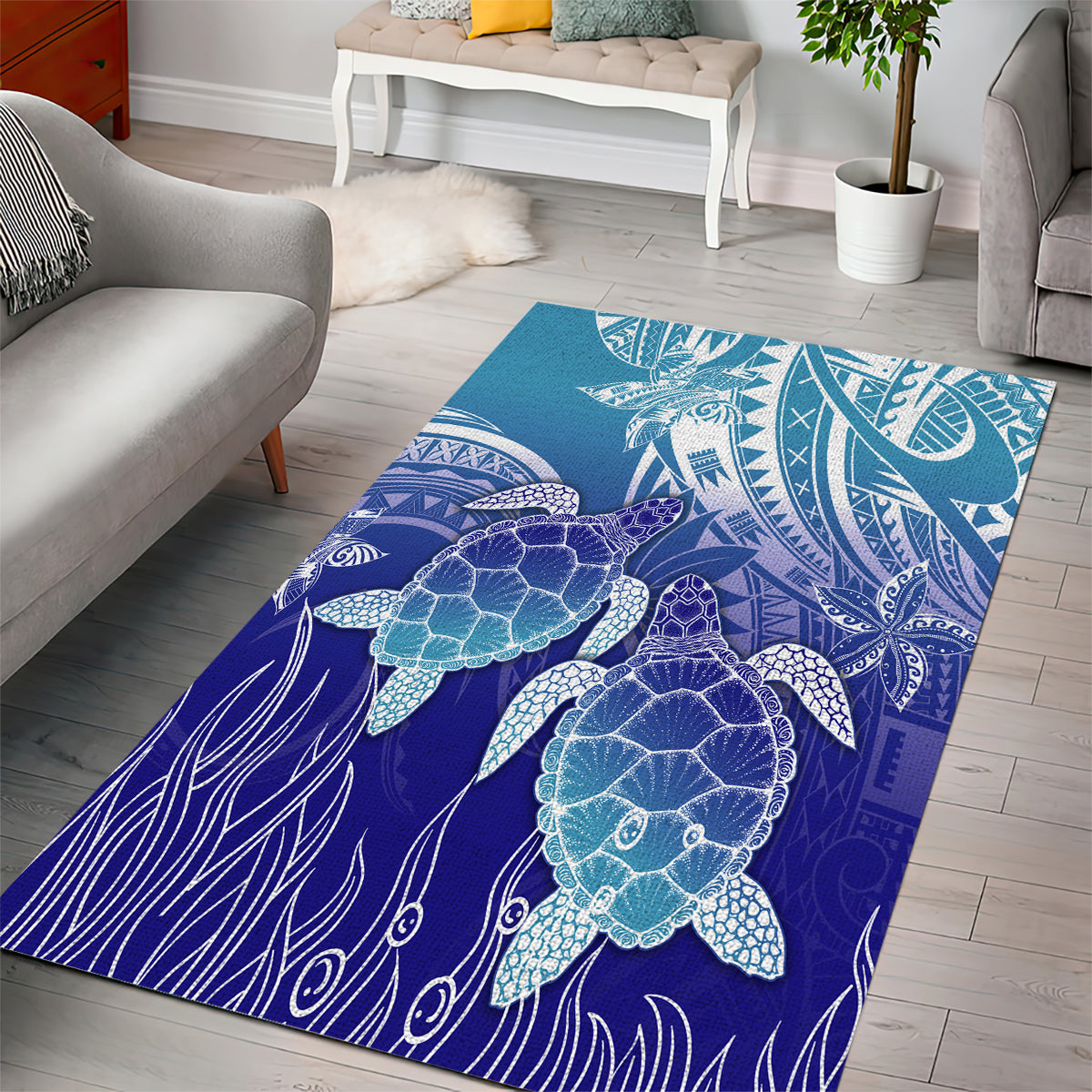Polynesia Sea Turtle Area Rug Happy Valentine Day Polynesian - Dark Cyan LT14 - Polynesian Pride
