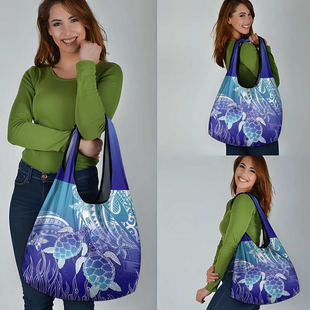 Polynesia Sea Turtle Grocery Bag Happy Valentine Day Polynesian - Dark Cyan