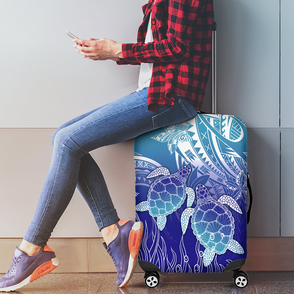 Polynesia Sea Turtle Luggage Cover Happy Valentine Day Polynesian - Dark Cyan LT14 - Polynesian Pride