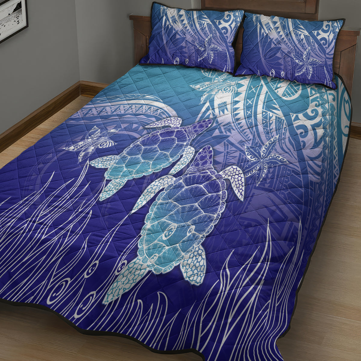 Polynesia Sea Turtle Quilt Bed Set Happy Valentine Day Polynesian - Dark Cyan LT14 - Polynesian Pride