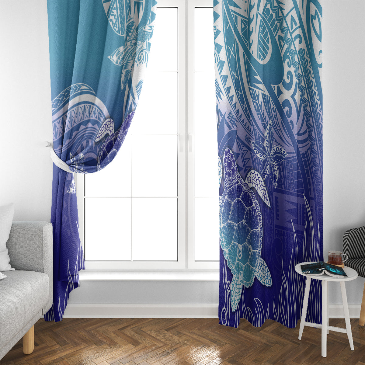 Polynesia Sea Turtle Window Curtain Happy Valentine Day Polynesian - Dark Cyan LT14 - Polynesian Pride