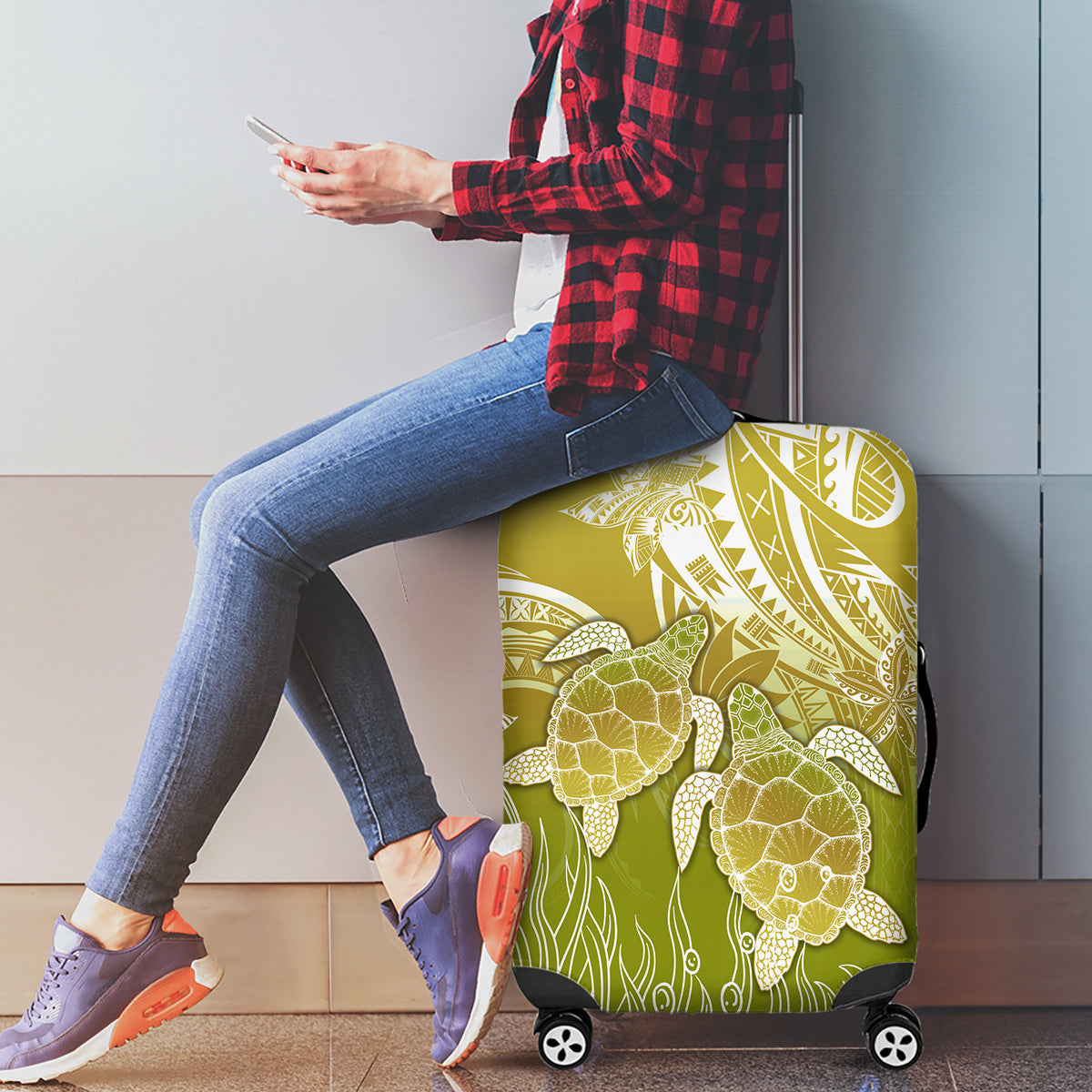 Polynesia Sea Turtle Luggage Cover Happy Valentine Day Polynesian - Gold LT14 - Polynesian Pride