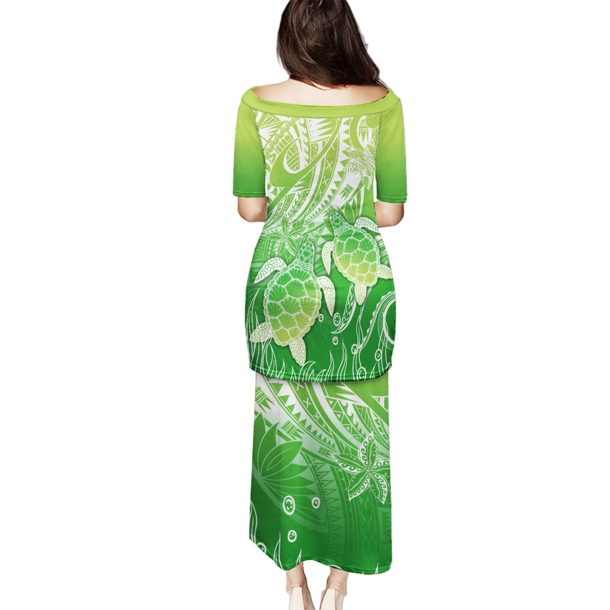 Polynesia Sea Turtle Family Matching Puletasi Dress and Hawaiian Shirt Happy Valentine Day Polynesian - Green LT14 - Polynesian Pride