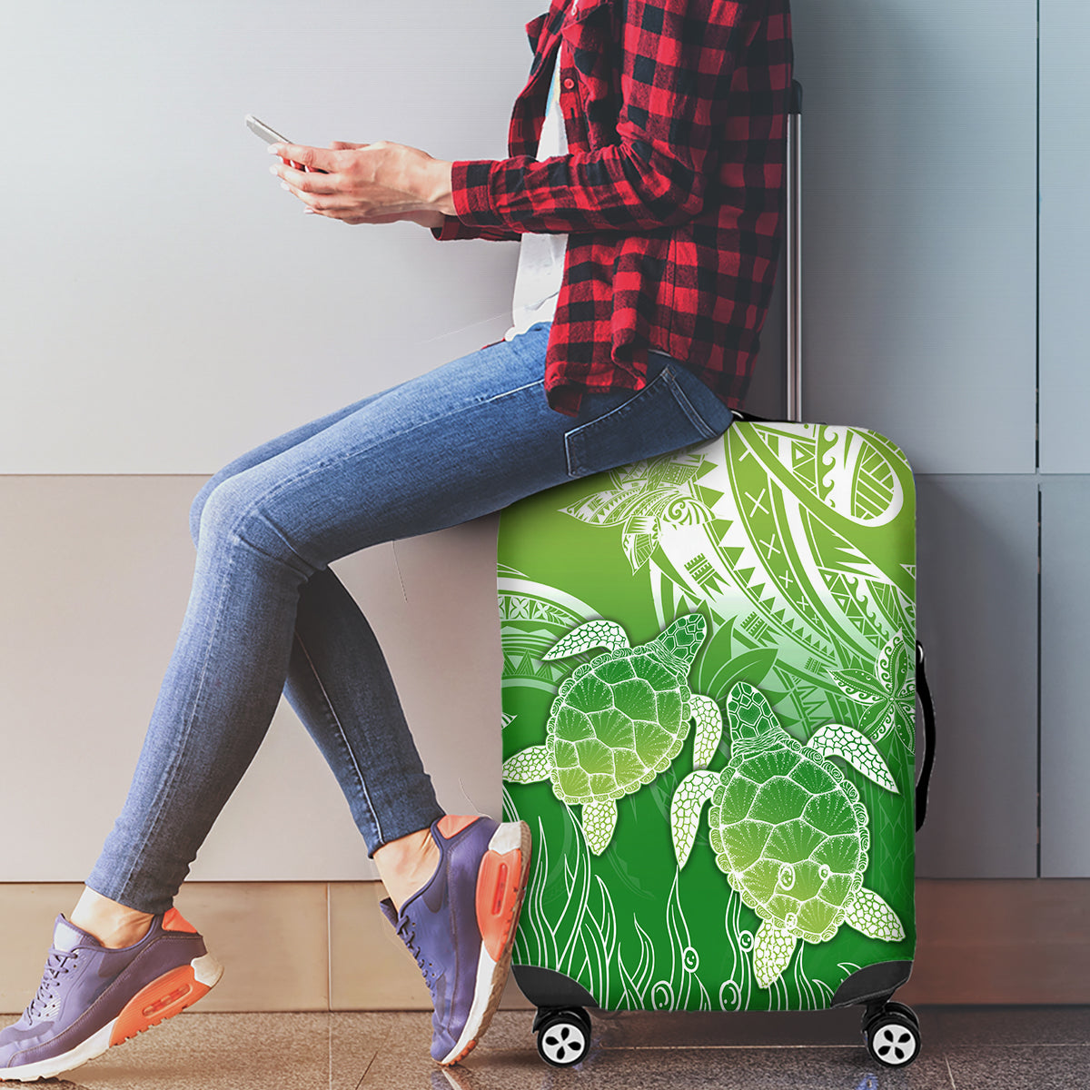 Polynesia Sea Turtle Luggage Cover Happy Valentine Day Polynesian - Green LT14 - Polynesian Pride