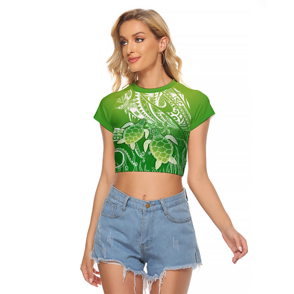 Polynesia Sea Turtle Raglan Cropped T Shirt Happy Valentine Day Polynesian - Green LT14 Female Green - Polynesian Pride