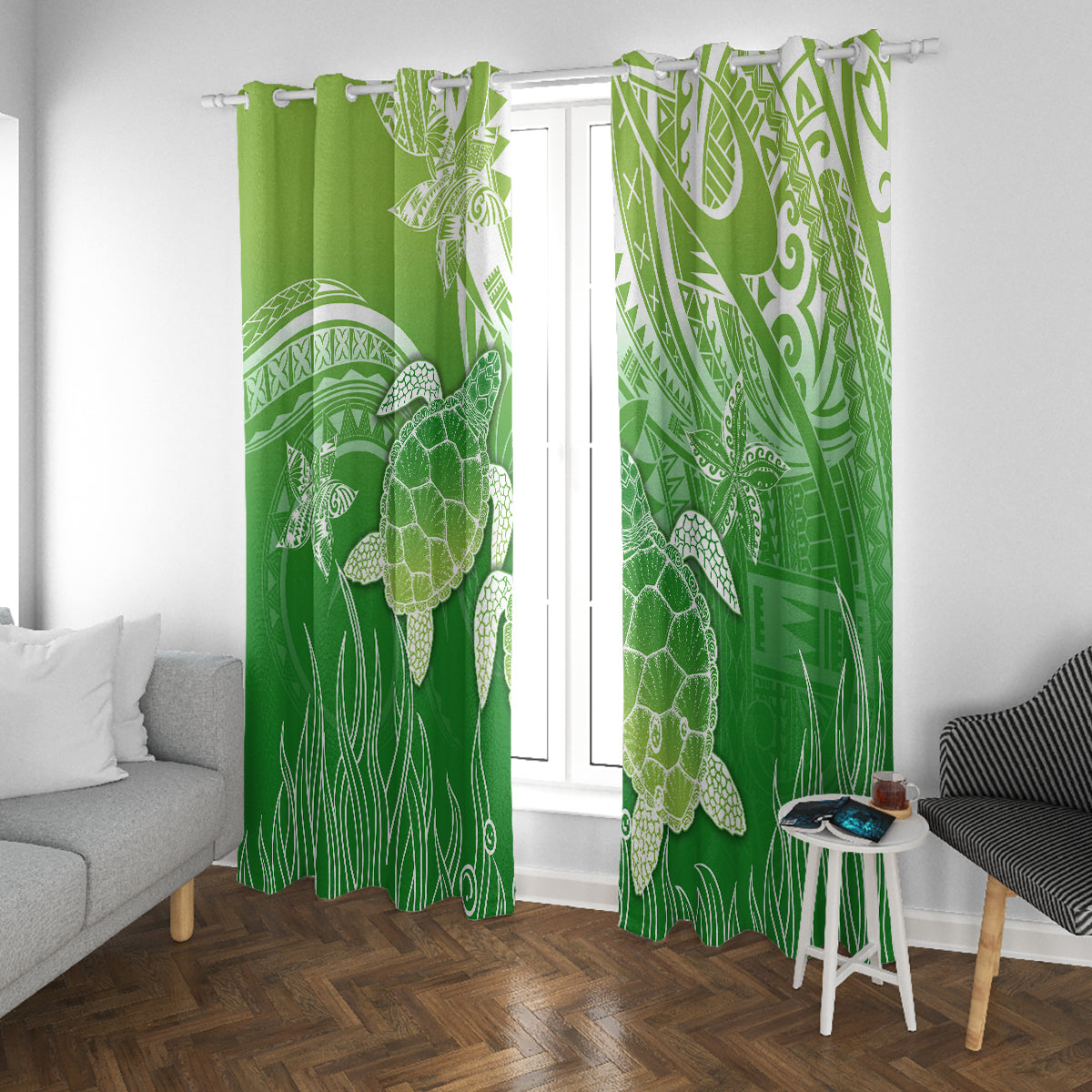 Polynesia Sea Turtle Window Curtain Happy Valentine Day Polynesian - Green LT14 With Grommets Green - Polynesian Pride
