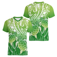 Polynesia Sea Turtle Women V Neck T Shirt Happy Valentine Day Polynesian - Green LT14 - Polynesian Pride