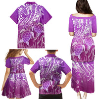Polynesia Valentine Day Family Matching Puletasi Dress and Hawaiian Shirt Polynesian Sea Turtle Purple Version LT14 - Polynesian Pride