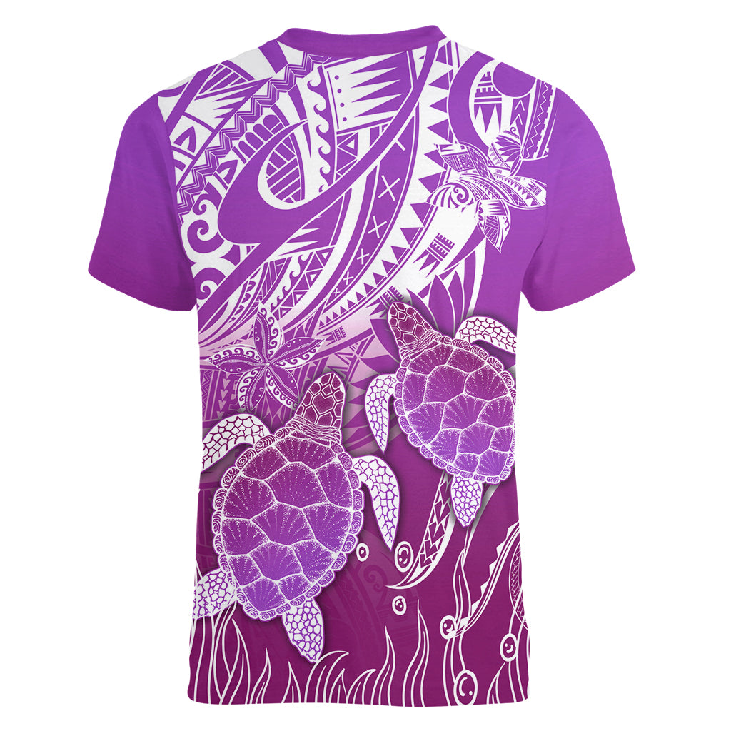 Polynesia Valentine Day Women V Neck T Shirt Polynesian Sea Turtle Purple Version LT14 - Polynesian Pride