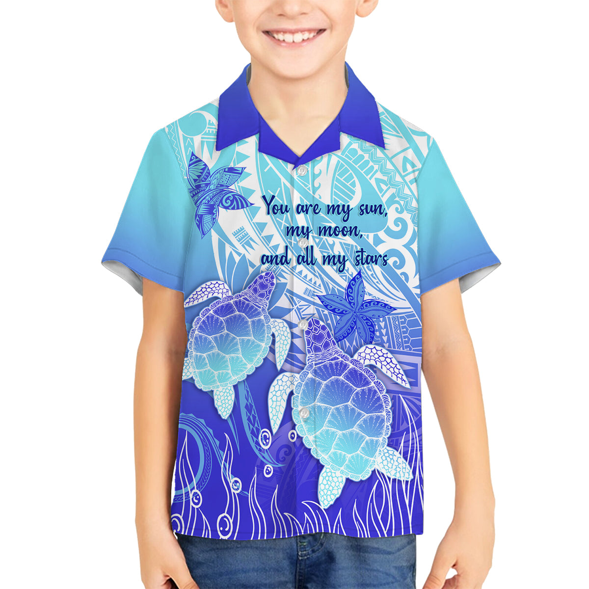 Polynesia Valentine Day Family Matching Tank Maxi Dress and Hawaiian Shirt Polynesian Sea Turtle Turquoise Version LT14 Son's Shirt Turquoise - Polynesian Pride