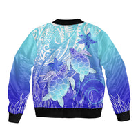 Polynesia Valentine Day Sleeve Zip Bomber Jacket Polynesian Sea Turtle Turquoise Version LT14 - Polynesian Pride