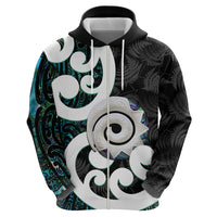 Aotearoa Koru Hoodie Cyan Maori Paua Shell Mix Silver Fern