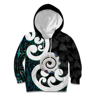 Aotearoa Koru Kid Hoodie Cyan Maori Paua Shell Mix Silver Fern LT14 Hoodie Black - Polynesian Pride