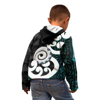 Aotearoa Koru Kid Hoodie Cyan Maori Paua Shell Mix Silver Fern LT14 - Polynesian Pride