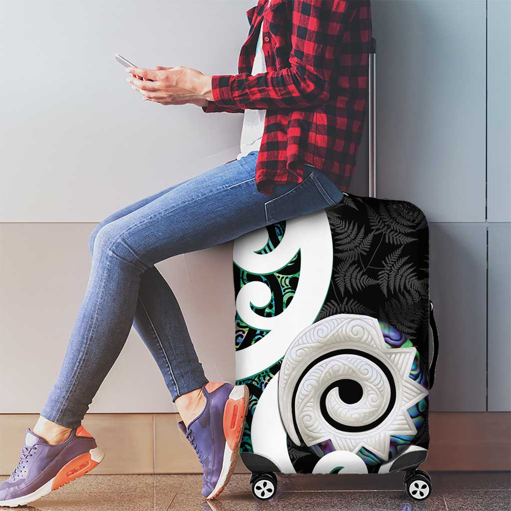 Aotearoa Koru Luggage Cover Cyan Maori Paua Shell Mix Silver Fern