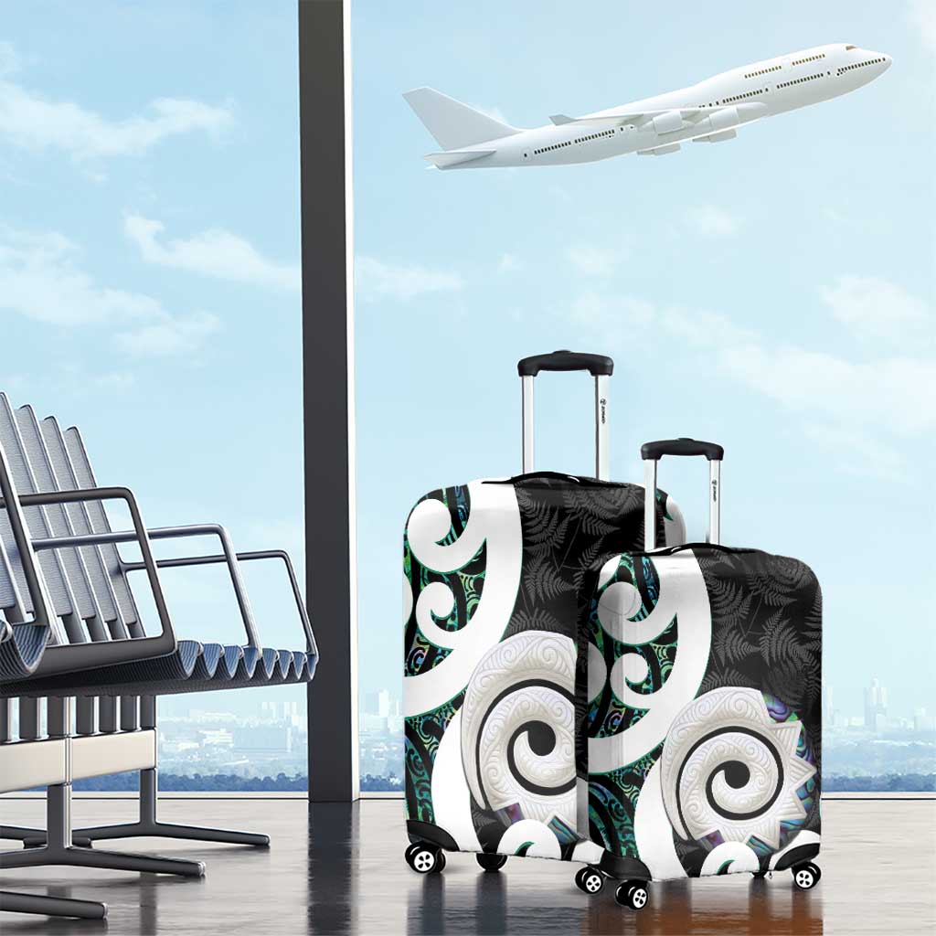 Aotearoa Koru Luggage Cover Cyan Maori Paua Shell Mix Silver Fern