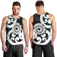 Aotearoa Koru Men Tank Top Cyan Maori Paua Shell Mix Silver Fern