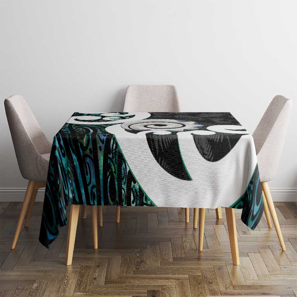 Aotearoa Koru Tablecloth Cyan Maori Paua Shell Mix Silver Fern