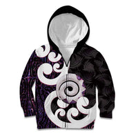 Aotearoa Koru Kid Hoodie Purple Maori Paua Shell Mix Silver Fern LT14 Zip Hoodie Black - Polynesian Pride