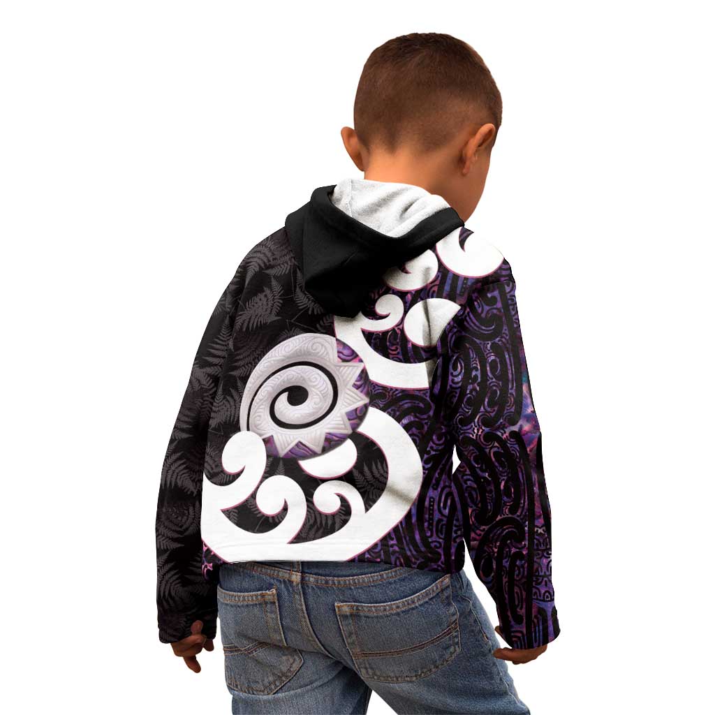 Aotearoa Koru Kid Hoodie Purple Maori Paua Shell Mix Silver Fern LT14 - Polynesian Pride