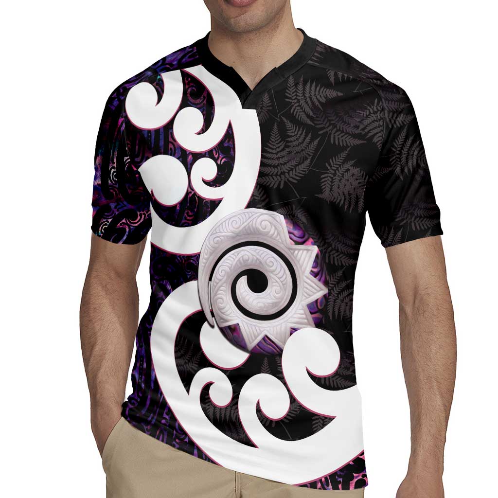 Aotearoa Koru Rugby Jersey Purple Maori Paua Shell Mix Silver Fern