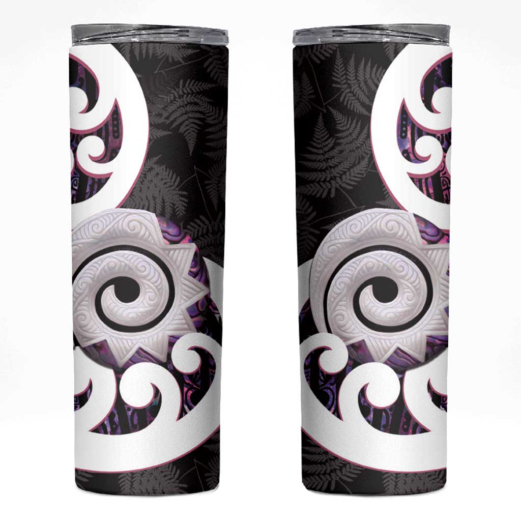 Aotearoa Koru Skinny Tumbler Purple Maori Paua Shell Mix Silver Fern LT14 Black - Polynesian Pride