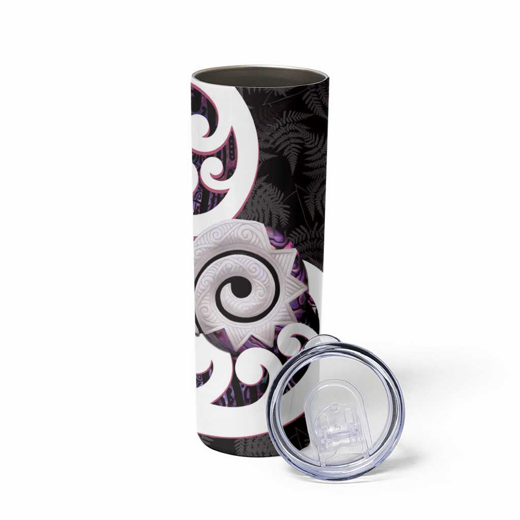 Aotearoa Koru Skinny Tumbler Purple Maori Paua Shell Mix Silver Fern LT14 - Polynesian Pride
