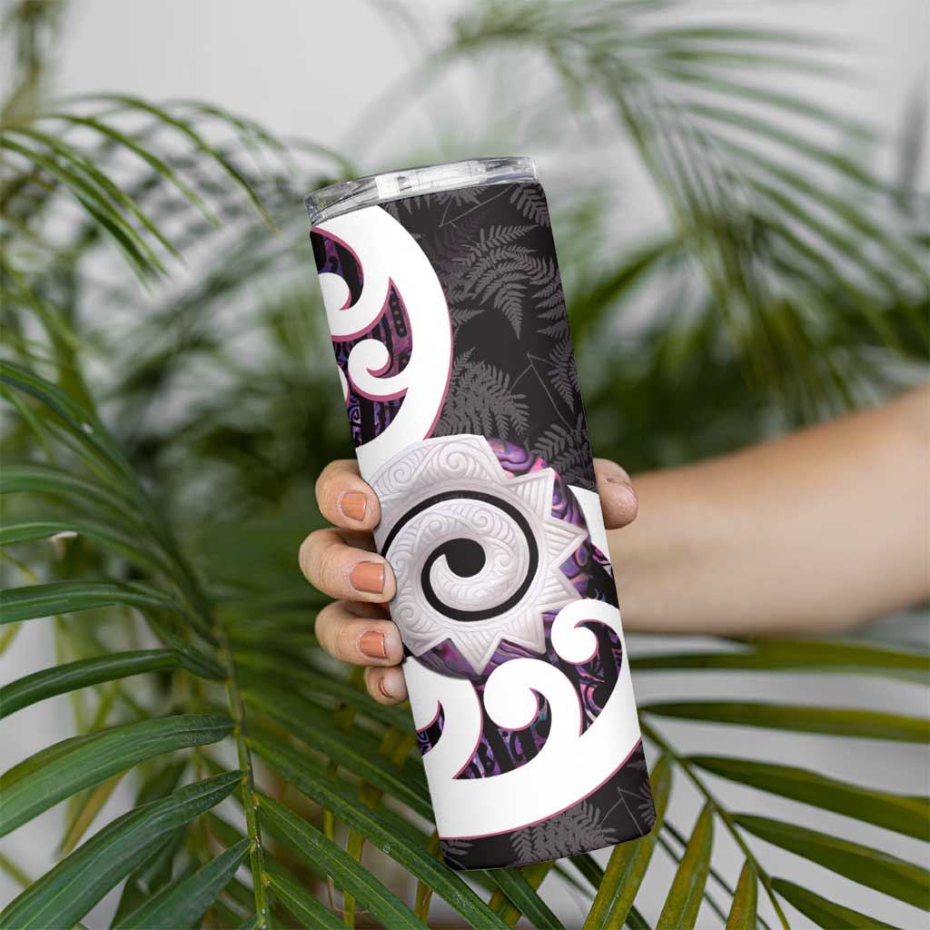 Aotearoa Koru Skinny Tumbler Purple Maori Paua Shell Mix Silver Fern LT14 - Polynesian Pride