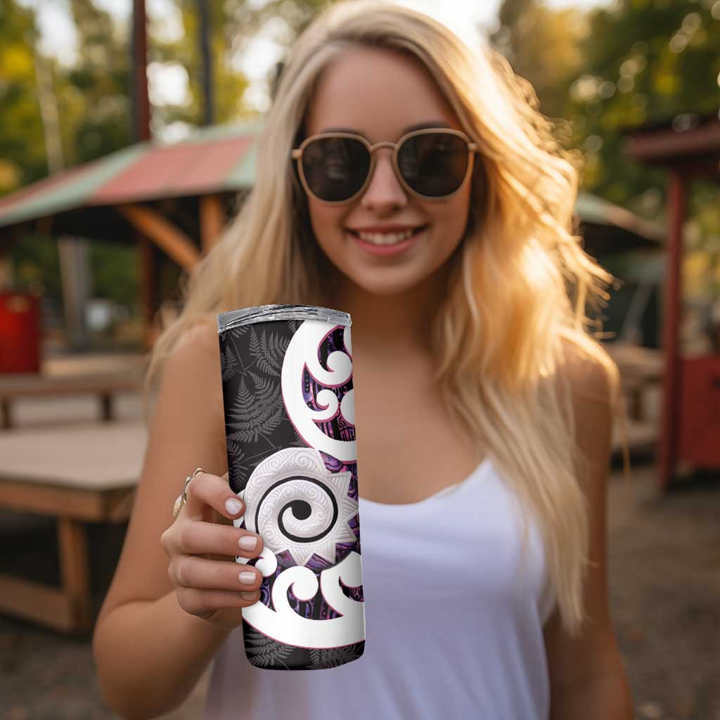 Aotearoa Koru Skinny Tumbler Purple Maori Paua Shell Mix Silver Fern LT14 - Polynesian Pride