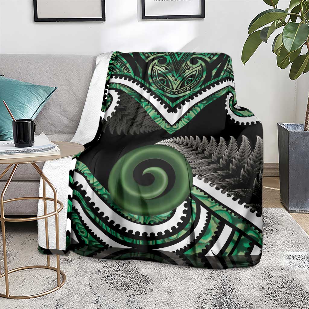 Koru Pounamu Aotearoa Blanket Maori Paua Shell Mix Silver Fern