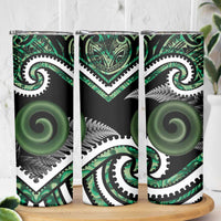 Koru Pounamu Aotearoa Skinny Tumbler Maori Paua Shell Mix Silver Fern