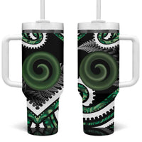 Koru Pounamu Aotearoa Tumbler With Handle Maori Paua Shell Mix Silver Fern