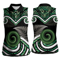 Koru Pounamu Aotearoa Women Sleeveless Polo Shirt Maori Paua Shell Mix Silver Fern