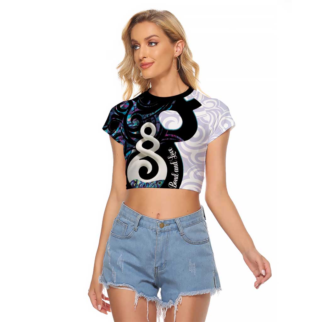 Aotearoa Pikorua Raglan Cropped T Shirt NZ Twist - Bond And Love LT14 Female White - Polynesian Pride