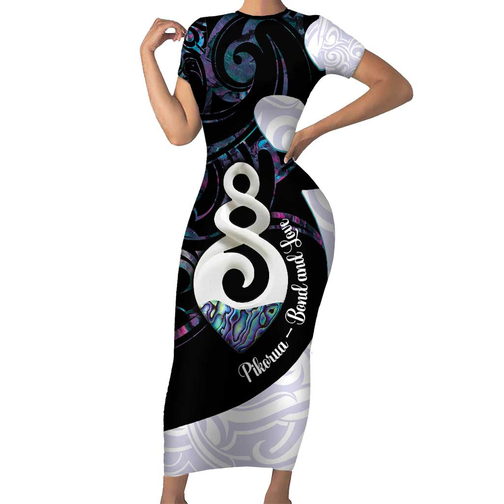 Aotearoa Pikorua Short Sleeve Bodycon Dress NZ Twist - Bond And Love LT14 Long Dress White - Polynesian Pride