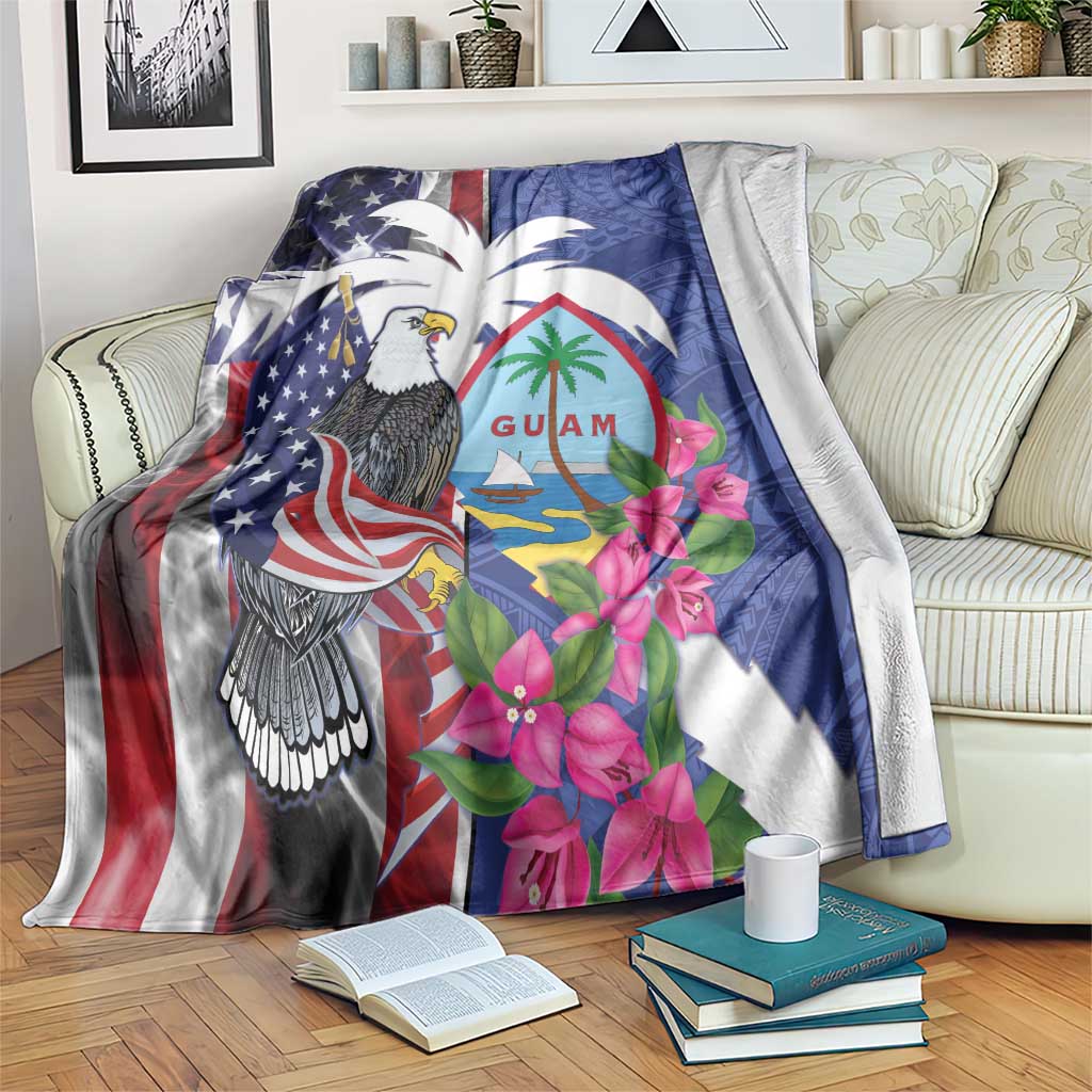 United States Guam Blanket USA Eagle Guahan Seal Bougainvillea LT14 Blue - Polynesian Pride