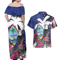 United States Guam Couples Matching Off Shoulder Maxi Dress and Hawaiian Shirt USA Eagle Guahan Seal Bougainvillea - Polynesian Pride