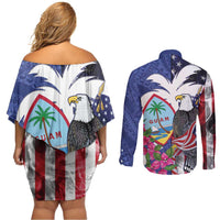 United States Guam Couples Matching Off Shoulder Short Dress and Long Sleeve Button Shirt USA Eagle Guahan Seal Bougainvillea LT14 - Polynesian Pride