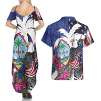 United States Guam Couples Matching Summer Maxi Dress and Hawaiian Shirt USA Eagle Guahan Seal Bougainvillea - Polynesian Pride