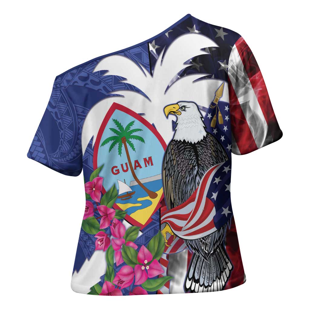 United States Guam Cross Shoulder Shirt USA Eagle Guahan Seal Bougainvillea LT14 - Polynesian Pride