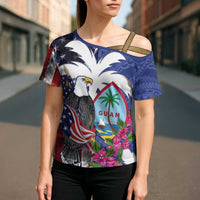 United States Guam Cross Shoulder Shirt USA Eagle Guahan Seal Bougainvillea LT14 - Polynesian Pride